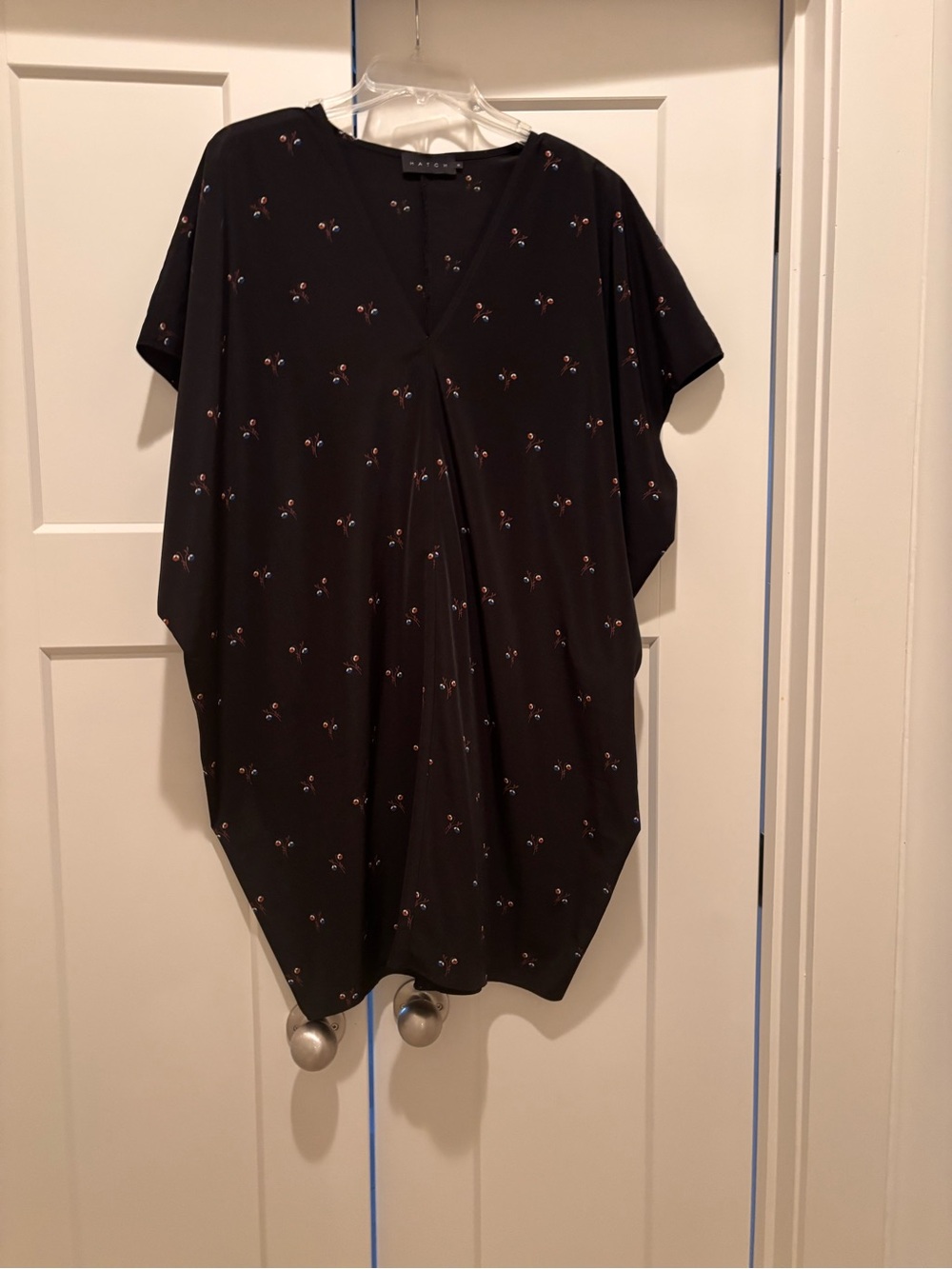 Hatch Black Printed V-Neck Tunic with Tiny Floral Motif